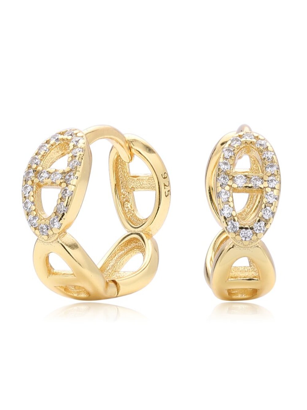 Mariner Link Huggie Style Earrings  - 18k Gold Plated Sterling Silver